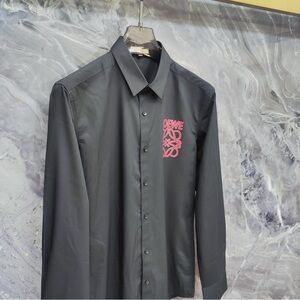 Loewe Black Men's Logo Button-Up Shirt with Pink
Accent
